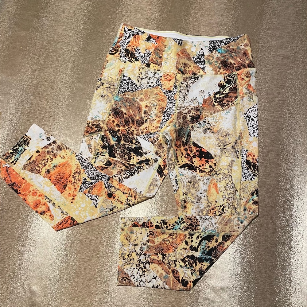 Calvin Klein Yellow and Black Marble-Print Kids Leggings